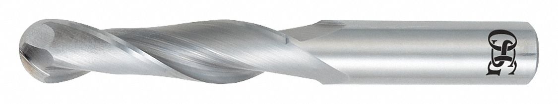 Ball End Mill: Carbide, TiCN Coated, 2 Flute, 1/4" Mill Dia, 1-1/8" LOC, 3" OAL, List 462BN