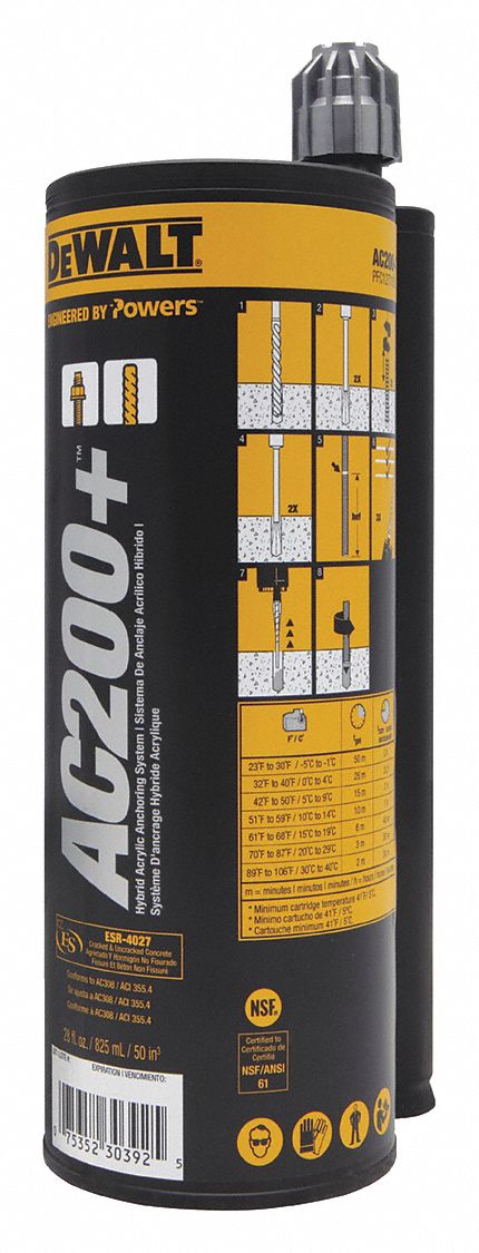 DEWALT Acrylic Adhesive Acrylic 28 fl oz Container Size 2 3 8 in Min Hole Dp Concrete Masonry