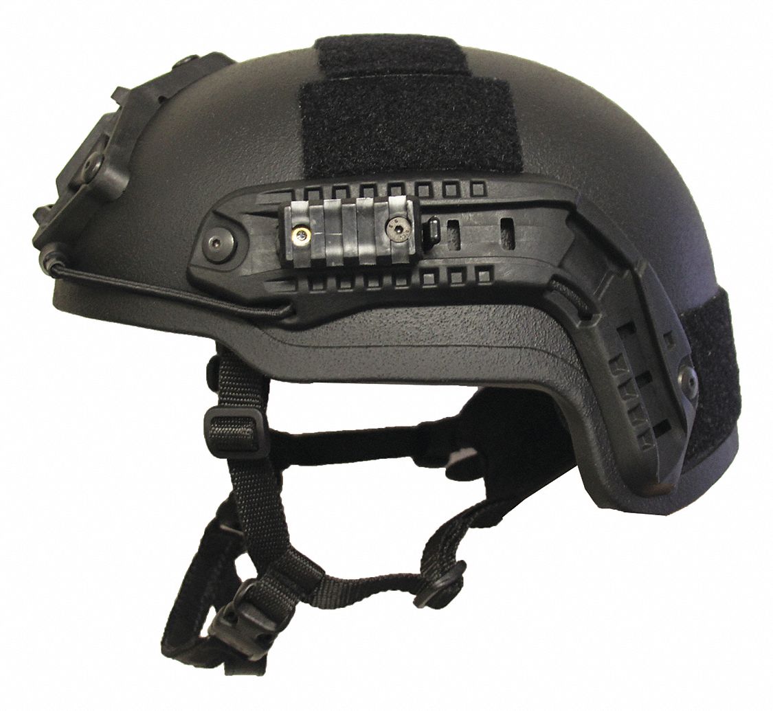 UNITED SHIELD Ballistic Helmet: M Fits Hat Size, Black, Aramid, 3/4 in Pad  Thick, Level IIIA