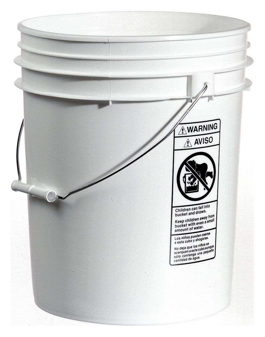 Pail, Polyethylene, White, Open Head, PK6