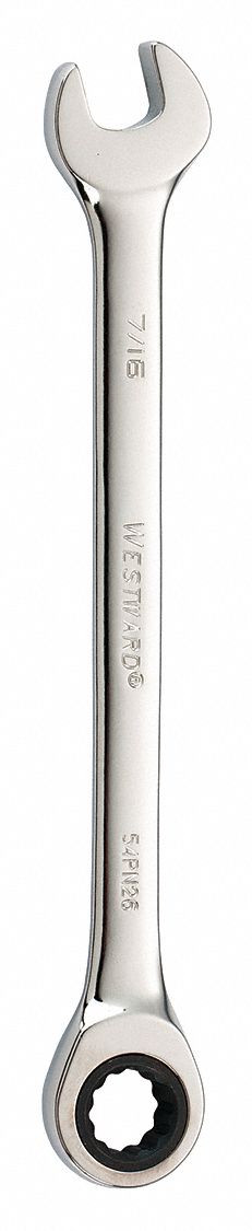 COMBINATION WRENCH, ALLOY STEEL, CHROME, 7/16 IN HEAD SIZE, 6½ IN OVERALL L, STANDARD, SAE