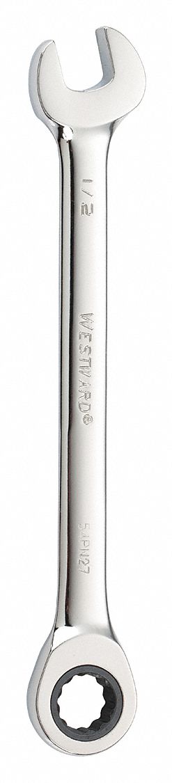 COMBINATION WRENCH, ALLOY STEEL, CHROME, 1/2 IN HEAD SIZE, 7 IN OVERALL L, STANDARD