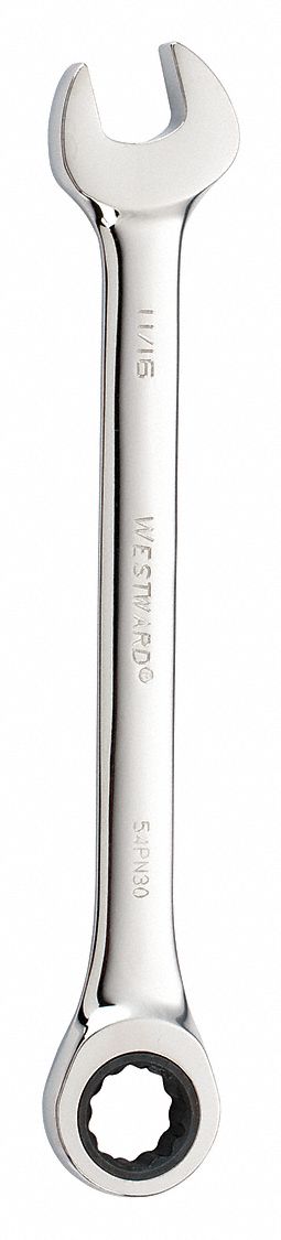 Combination Wrench: Alloy Steel, Chrome, 11/16 in Head Size, 8 7/8 in Overall Lg, Std