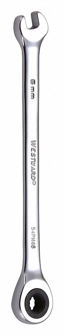 Combination Wrench: Alloy Steel, Chrome, 6 mm Head Size, 4 7/8 in Overall Lg, Std