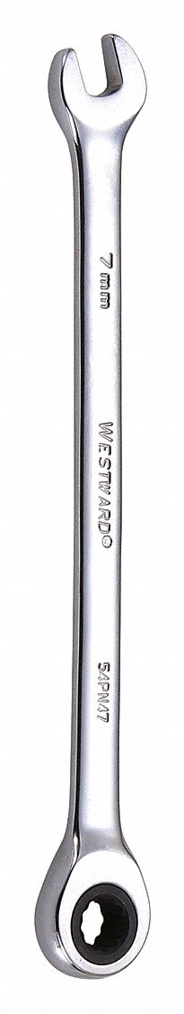 Combination Wrench: Alloy Steel, Chrome, 7 mm Head Size, 5 1/8 in Overall Lg, Std