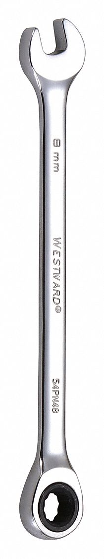 Combination Wrench: Alloy Steel, Chrome, 8 mm Head Size, 5 1/2 in Overall Lg, Std