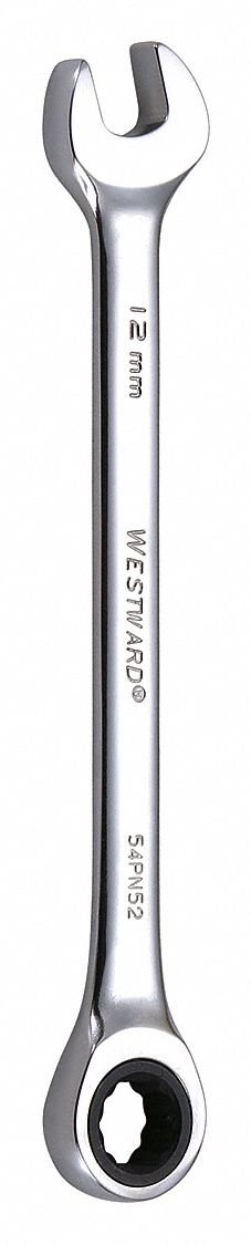 COMBINATION WRENCH, ALLOY STEEL, CHROME, 12 MM HEAD SIZE, 6 3/4 IN OVERALL L, STANDARD