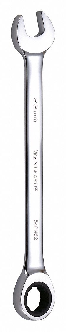 COMBINATION WRENCH, ALLOY STEEL, CHROME, 22 MM HEAD SIZE, 11 3/8 IN OVERALL L, STANDARD
