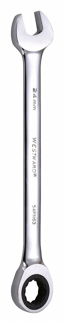 Combination Wrench: Alloy Steel, Chrome, 24 mm Head Size, 13 in Overall Lg, Std