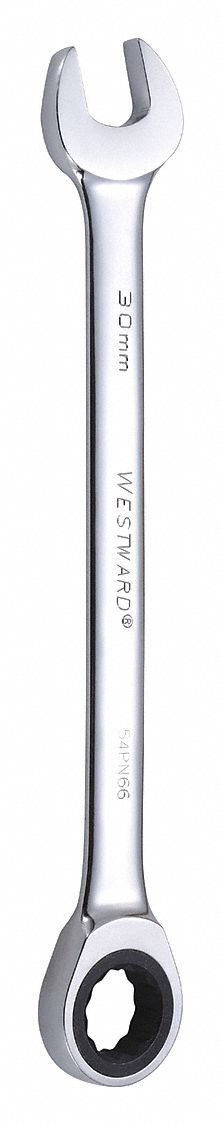 Combination Wrench: Alloy Steel, Chrome, 30 mm Head Size, 15 3/4 in Overall Lg, Std