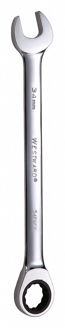 COMBINATION WRENCH, ALLOY STEEL, CHROME, 34 MM HEAD SIZE, 18 IN OVERALL L, STANDARD