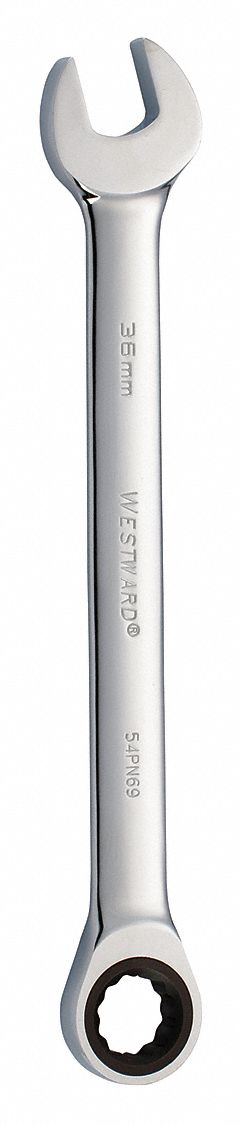 COMBINATION WRENCH, ALLOY STEEL, CHROME, 36 MM HEAD SIZE, 19 5/8 IN OVERALL L, STANDARD