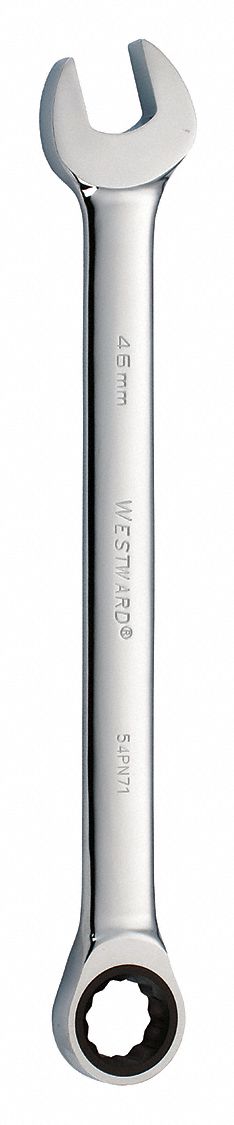 Combination Wrench: Alloy Steel, Chrome, 46 mm Head Size, 25 3/8 in Overall Lg, Std