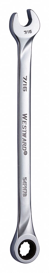 Combination Wrench: Alloy Steel, Chrome, 7/16 in Head Size, 7 5/8 in Overall Lg, Std