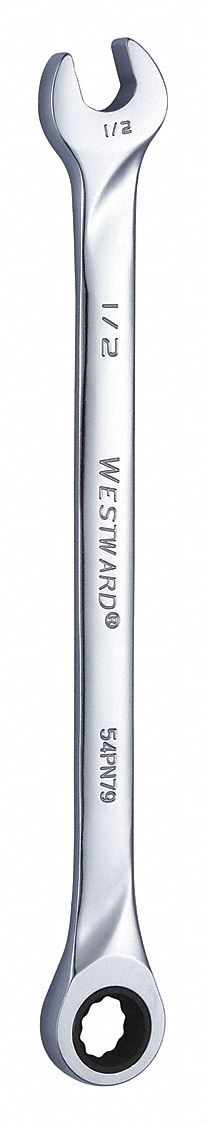 Combination Wrench: Alloy Steel, Chrome, 1/2 in Head Size, 8 5/8 in Overall Lg, Std