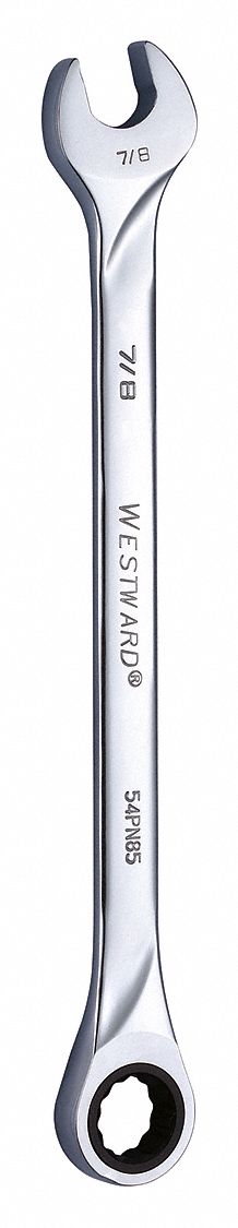 Combination Wrench: Alloy Steel, Chrome, 7/8 in Head Size, 13 in Overall Lg, Std, Rounded