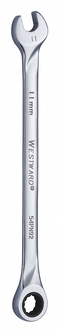 Combination Wrench: Alloy Steel, Chrome, 11 mm Head Size, 7 5/8 in Overall Lg, Std