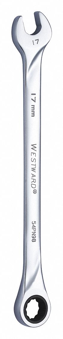 Combination Wrench: Alloy Steel, Chrome, 17 mm Head Size, 10 3/4 in Overall Lg, Std