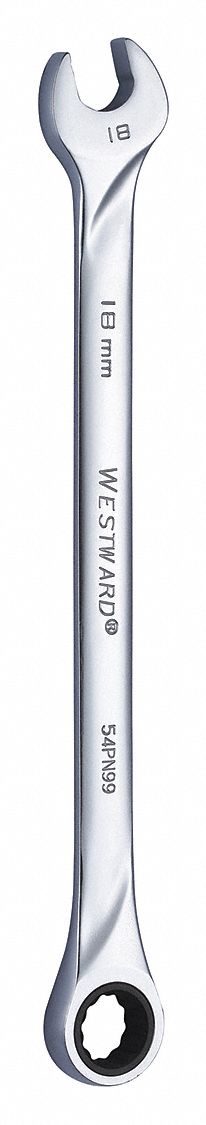 COMBINATION WRENCH, ALLOY STEEL, CHROME, 18 MM HEAD SIZE, 11 3/8 IN OVERALL L, STANDARD