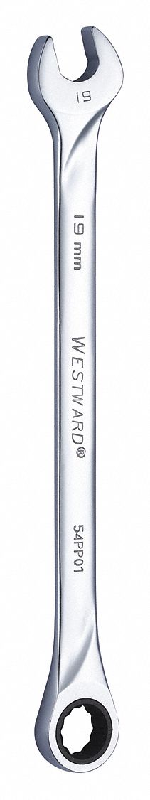 Combination Wrench: Alloy Steel, Chrome, 19 mm Head Size, 12 in Overall Lg, Std