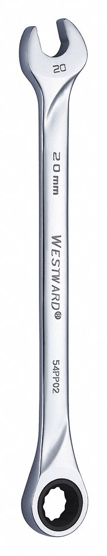 COMBINATION WRENCH, ALLOY STEEL, CHROME, 20 MM HEAD SIZE, 12½ IN OVERALL L, STANDARD, METRIC