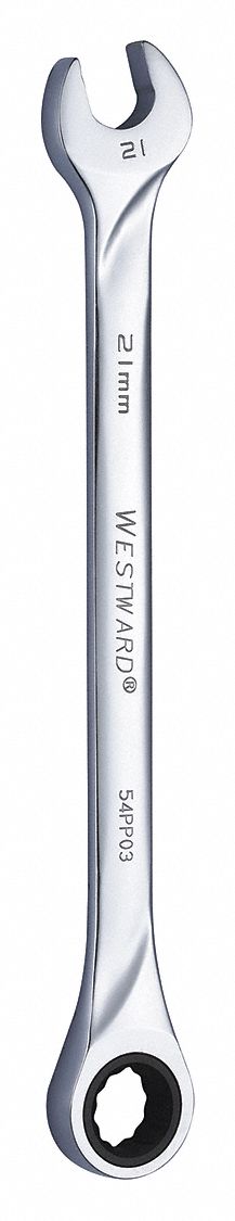 COMBINATION WRENCH, ALLOY STEEL, CHROME, 21 MM HEAD SIZE, 12 1/2 IN OVERALL L, STANDARD