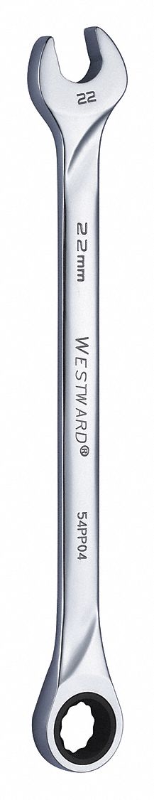 COMBINATION WRENCH, ALLOY STEEL, CHROME, 22 MM HEAD SIZE, 13 IN OVERALL L, STANDARD