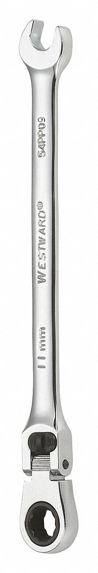 Combination Wrench: Alloy Steel, Chrome, 11 mm Head Size, 7 1/8 in Overall Lg, Flex