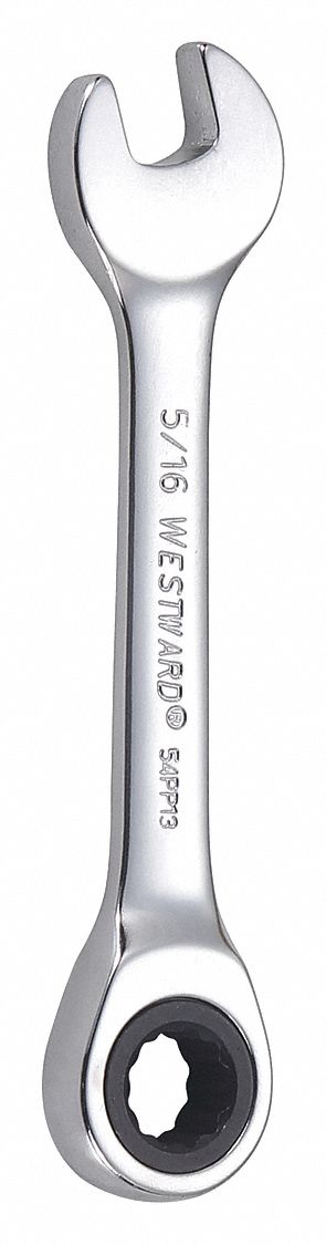 Combination Wrench: Alloy Steel, Chrome, 5/16 in Head Size, 3 1/2 in Overall Lg, Std