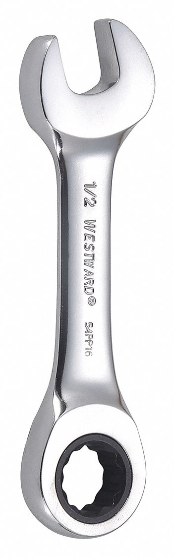 Combination Wrench: Alloy Steel, Chrome, 1/2 in Head Size, 4 1/4 in Overall Lg, Std