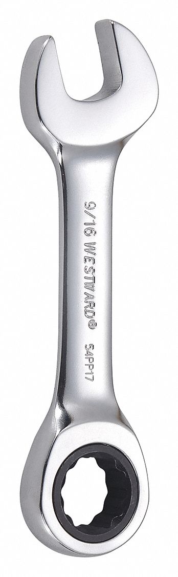 Combination Wrench: Alloy Steel, Chrome, 9/16 in Head Size, 4 3/8 in Overall Lg, Std