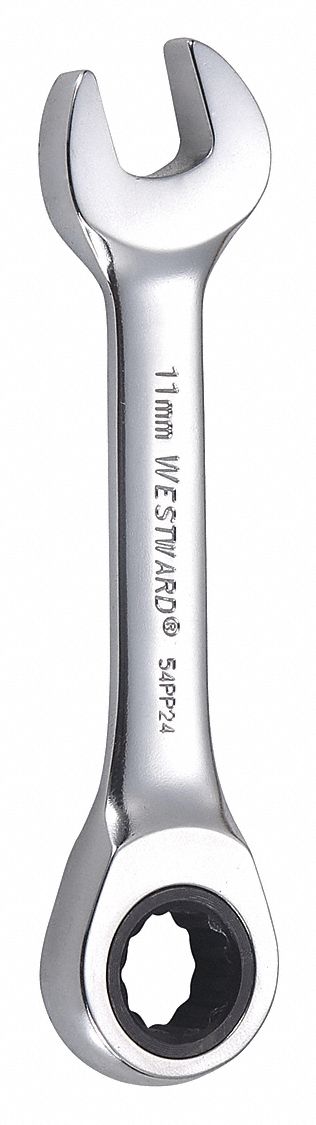 Combination Wrench: Alloy Steel, Chrome, 11 mm Head Size, 4 in Overall Lg, Std