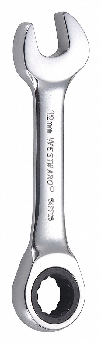 COMBINATION WRENCH, ALLOY STEEL, CHROME, 12 MM HEAD SIZE, 4 IN OVERALL L, STANDARD