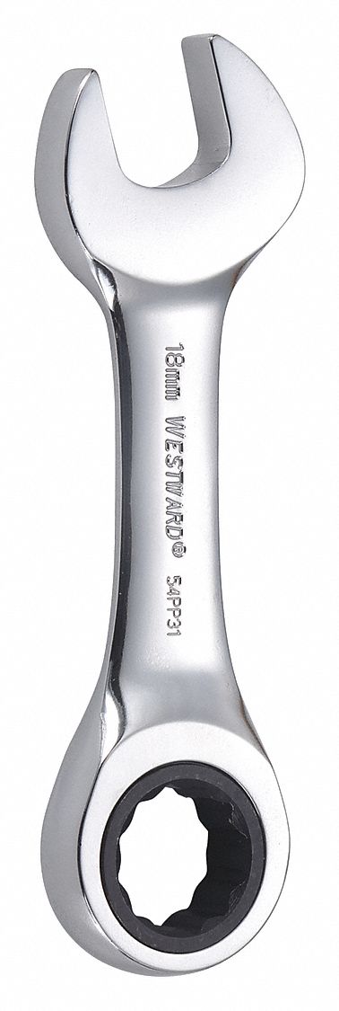 COMBINATION WRENCH, ALLOY STEEL, CHROME, 18 MM HEAD SIZE, 5 IN OVERALL L, STANDARD