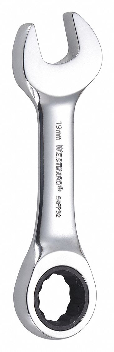 Combination Wrench: Alloy Steel, Chrome, 19 mm Head Size, 5 3/8 in Overall Lg, Std