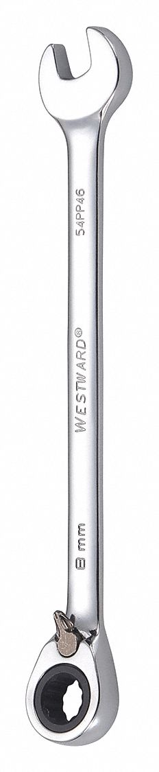 Combination Wrench: Alloy Steel, Chrome, 8 mm Head Size, 5 1/2 in Overall Lg, Offset