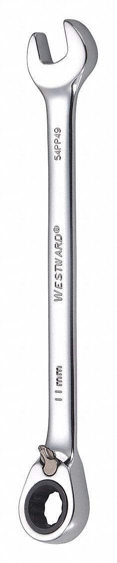 Combination Wrench: Alloy Steel, Chrome, 11 mm Head Size, 6 1/2 in Overall Lg, Offset