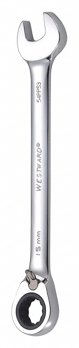 WESTWARD Llave Combinada con Matraca, Métrico, 15mm, No. de Puntas 12