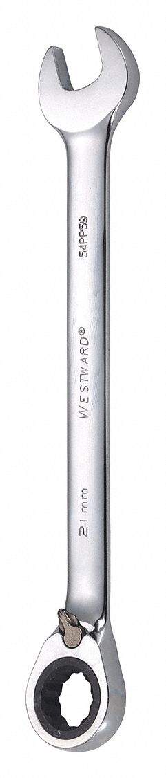 Combination Wrench: Alloy Steel, Chrome, 21 mm Head Size, 11 3/8 in Overall Lg, Offset