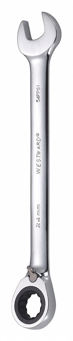 Combination Wrench: Alloy Steel, Chrome, 24 mm Head Size, 13 in Overall Lg, Offset
