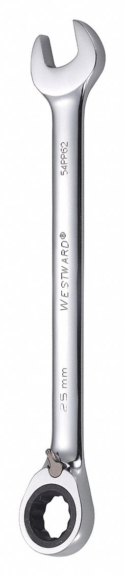 Combination Wrench: Alloy Steel, Chrome, 25 mm Head Size, 13 in Overall Lg, Offset