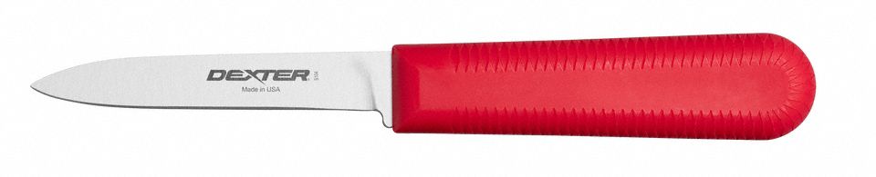 Paring Knife: Honed, 7 1/4 in Overall Lg, Steel Blade, Polypropylene Handle, Red