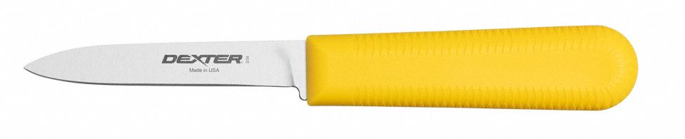 Paring Knife: Honed, 7 1/4 in Overall Lg, Steel Blade, Polypropylene Handle, Yellow
