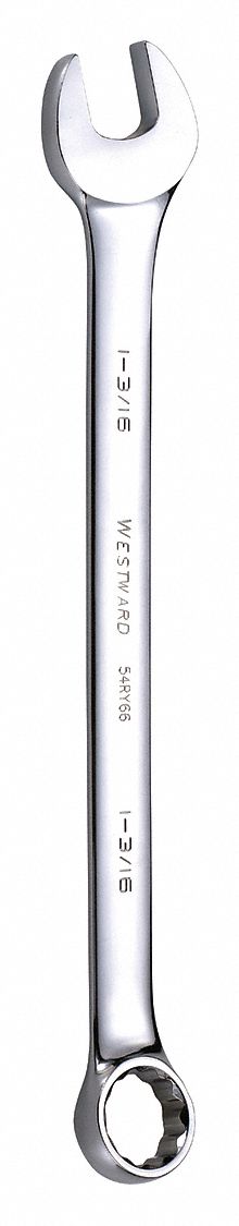 Combination Wrench: Alloy Steel, Chrome, 1 3/16 in Head Size, 16 1/4 in Overall Lg, Offset