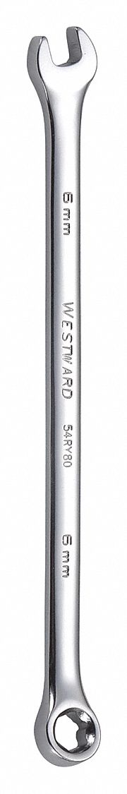 Combination Wrench: Alloy Steel, Chrome, 6 mm Head Size, 5 in Overall Lg, Offset
