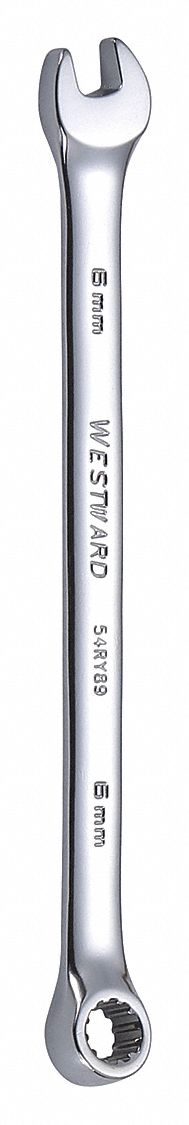 Combination Wrench: Alloy Steel, Chrome, 6 mm Head Size, 4 5/8 in Overall Lg, Offset