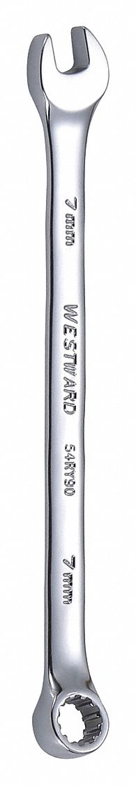 Combination Wrench: Alloy Steel, Chrome, 7 mm Head Size, 4 7/8 in Overall Lg, Offset