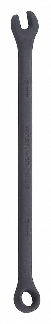 Combination Wrench: Alloy Steel, Black Oxide, 6 mm Head Size, 4 7/8 in Overall Lg, Offset