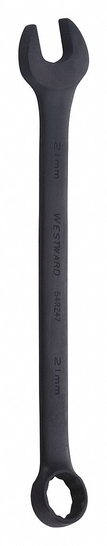 Combination Wrench: Alloy Steel, Black Oxide, 21 mm Head Size, 10 5/8 in Overall Lg, Offset