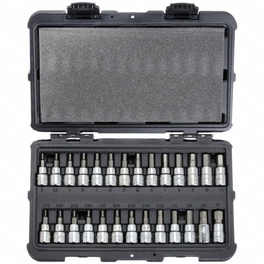 WESTWARD Socket Bit Set: 3/8 in Drive Size, 27 Pieces, 1 27/32 in Overall  Lg, Metric/SAE